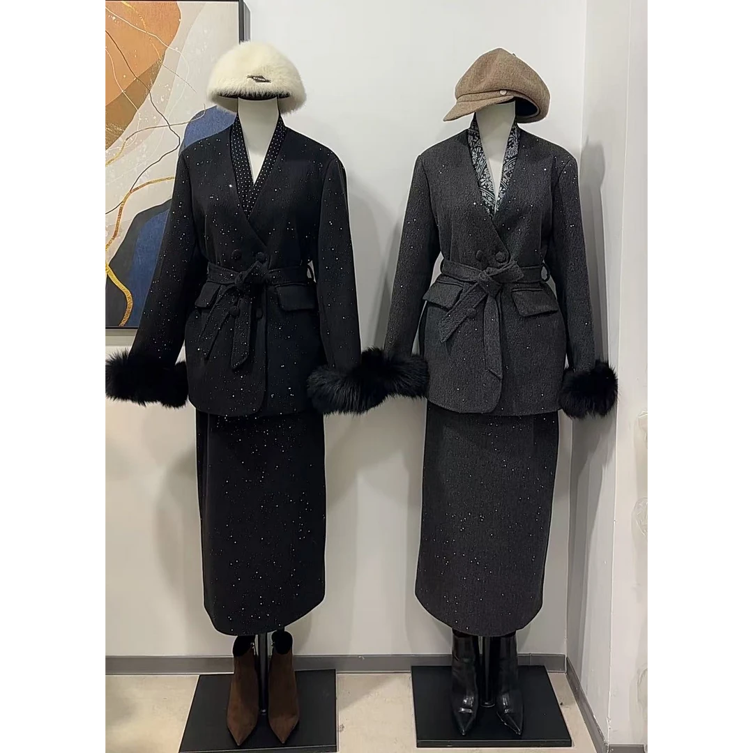 时尚气质网红设计师冬季重工套装