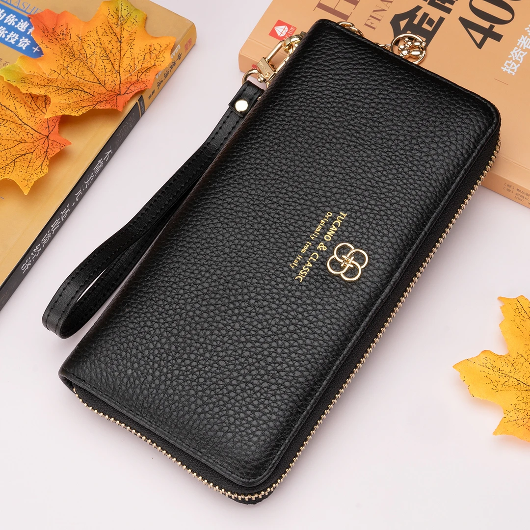 正品啄木鸟女士钱包长款手机包2025新款牛皮拉链真皮手包手拿包女