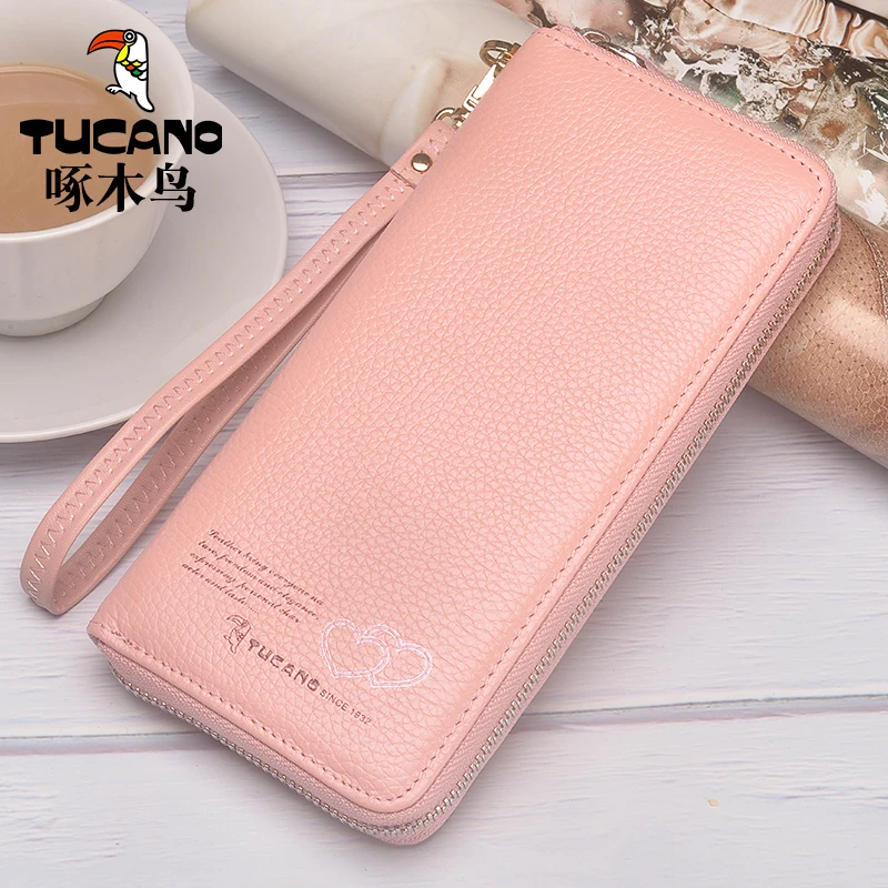 正品啄木鸟女士钱包长款手机包2025新款牛皮拉链真皮手包手拿包女