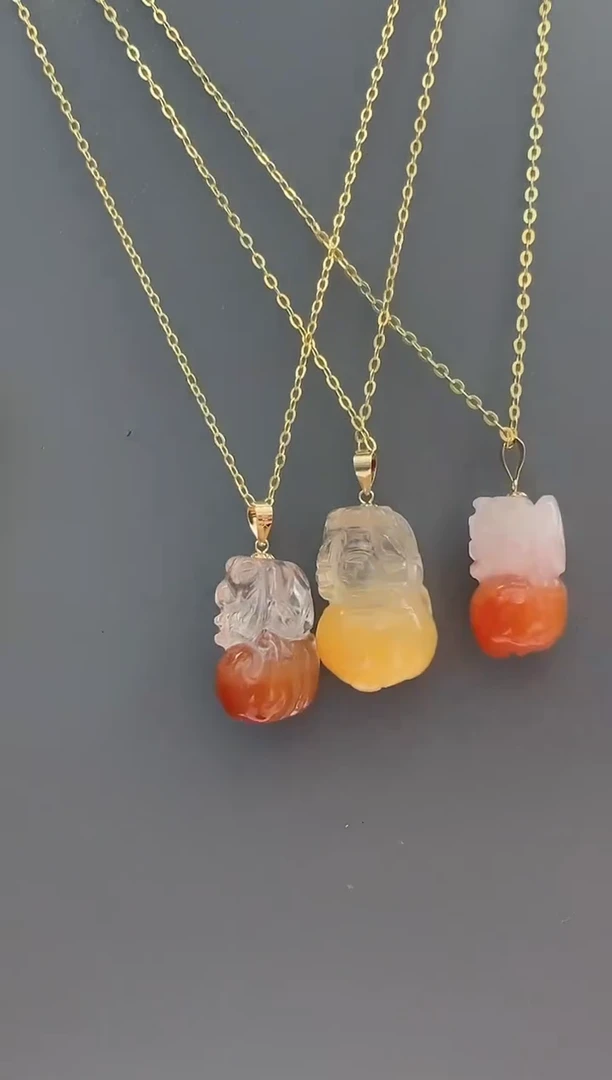 【闪购商品】水晶吊坠18K金镶嵌天然兔毛吊坠