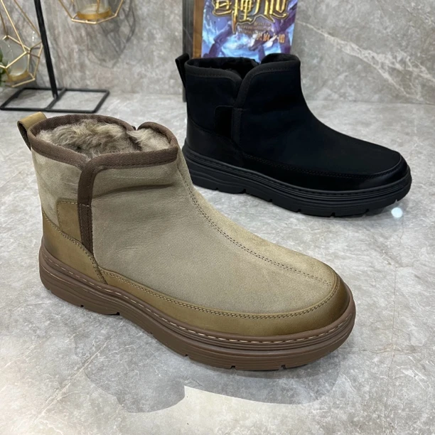 广州冬季男士雪地靴加绒保暖防滑高帮羊毛一体棉鞋