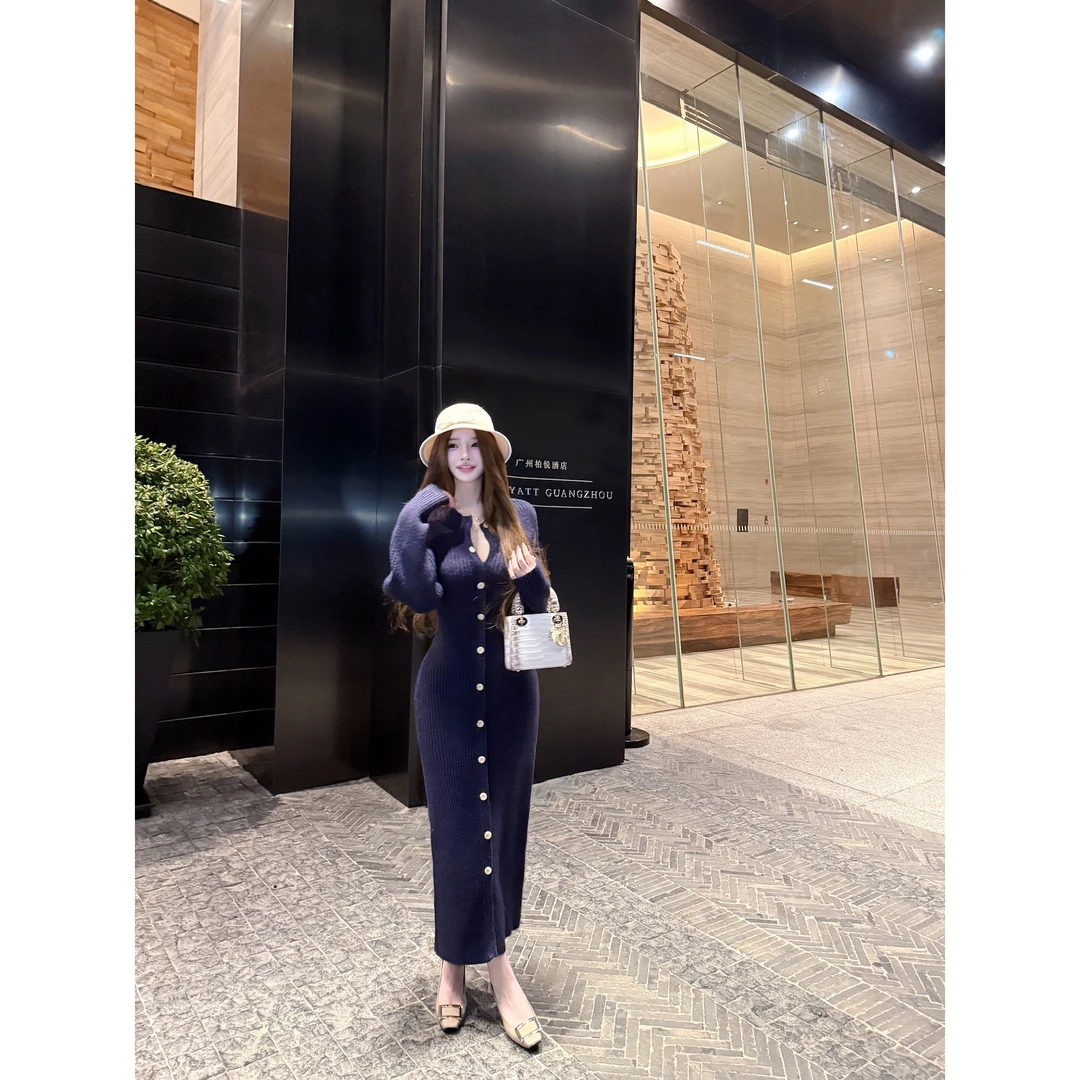 TUTU【克鲁千金】设计师修身时尚秋冬罗纹针织长袖连衣裙#CQ1233