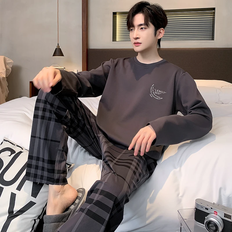 男士睡衣男款春秋季2023新款纯棉长袖100%全棉家居服两件套装秋冬