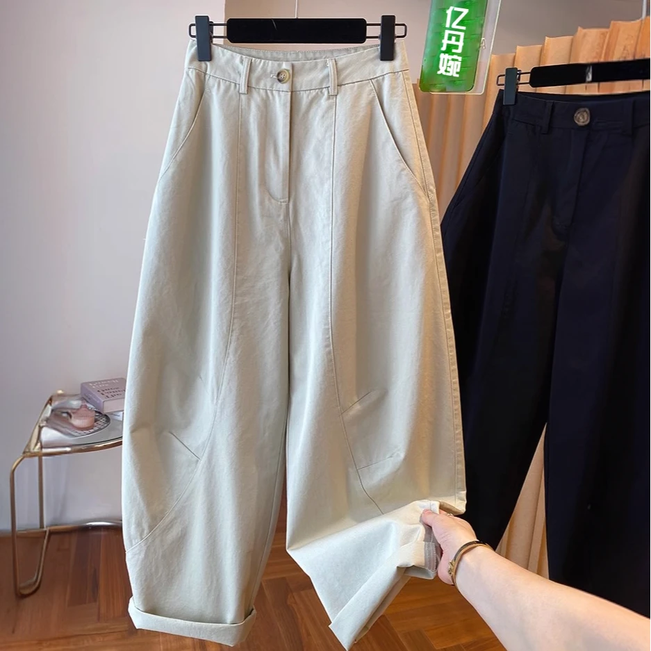 韩国东大门阔腿休闲弯刀裤女款2025春季新爆款宽松百搭镰刀长裤