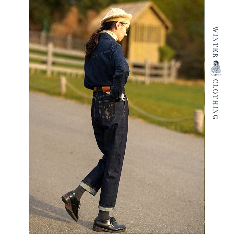 浮生八记 “英伦杂志少女”双色袋花复古牛仔裤 原浆原牛 猫爪蓝