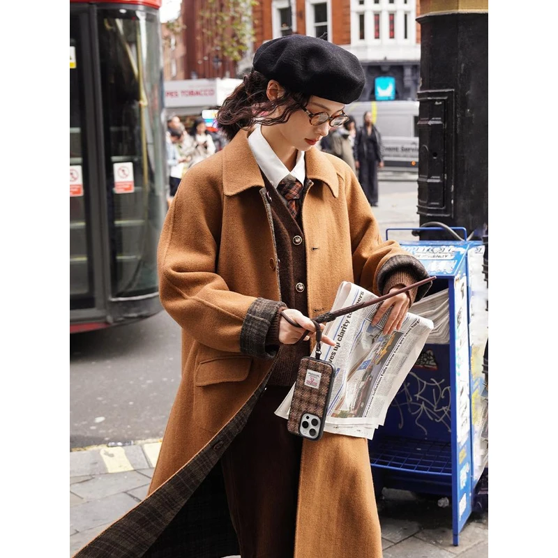 浮生八记“哈利波特”正反两穿羊毛复古英伦翻领双面呢大衣