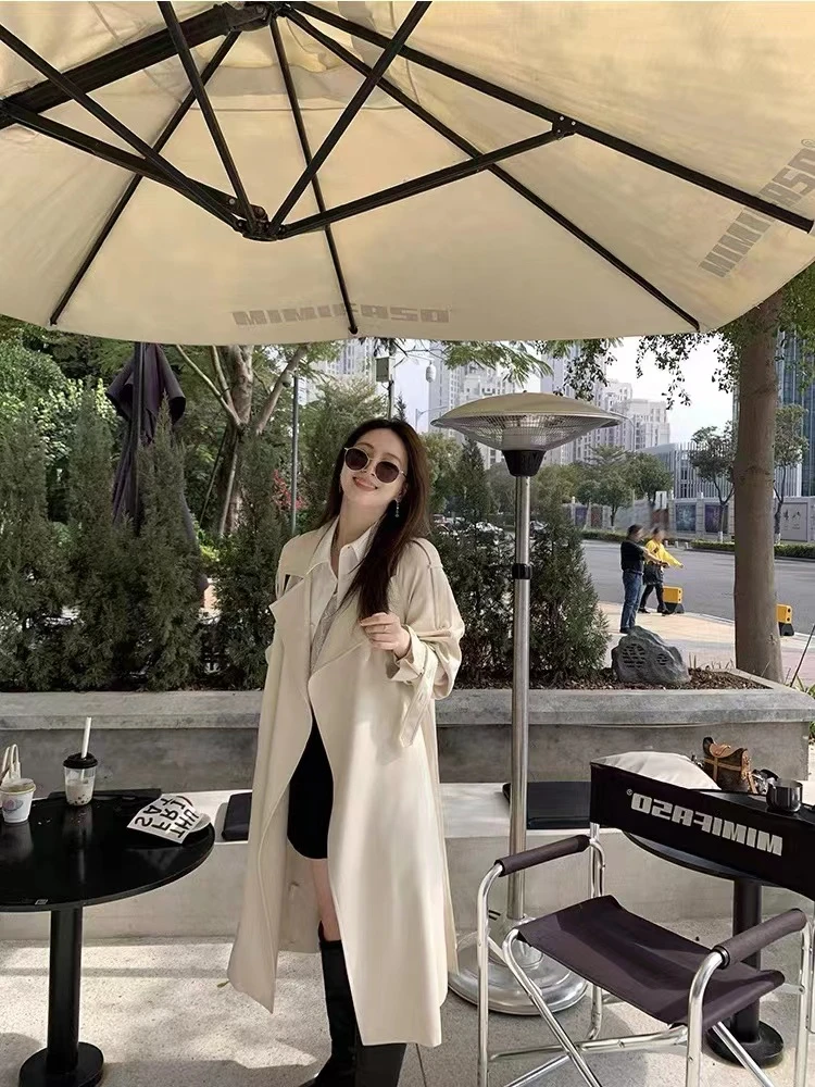米白色风衣外套女春秋2023新款韩系chic小个子中长款今年流行大衣