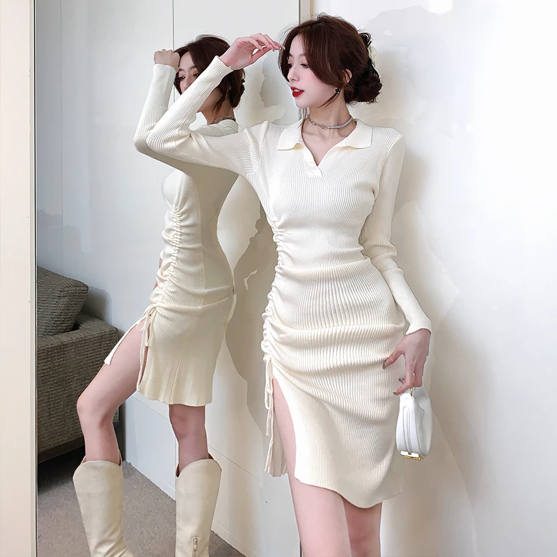 针织连衣裙女春秋季2023新款内搭收腰显瘦毛衣裙辣妹包臀打底短裙