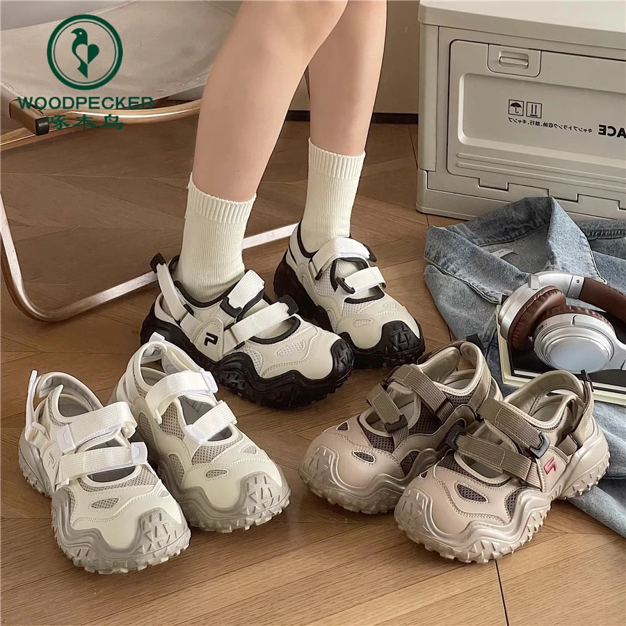 啄木鸟厚底增高显脚小老爹鞋女款ins潮2024夏季新款百搭包头凉鞋