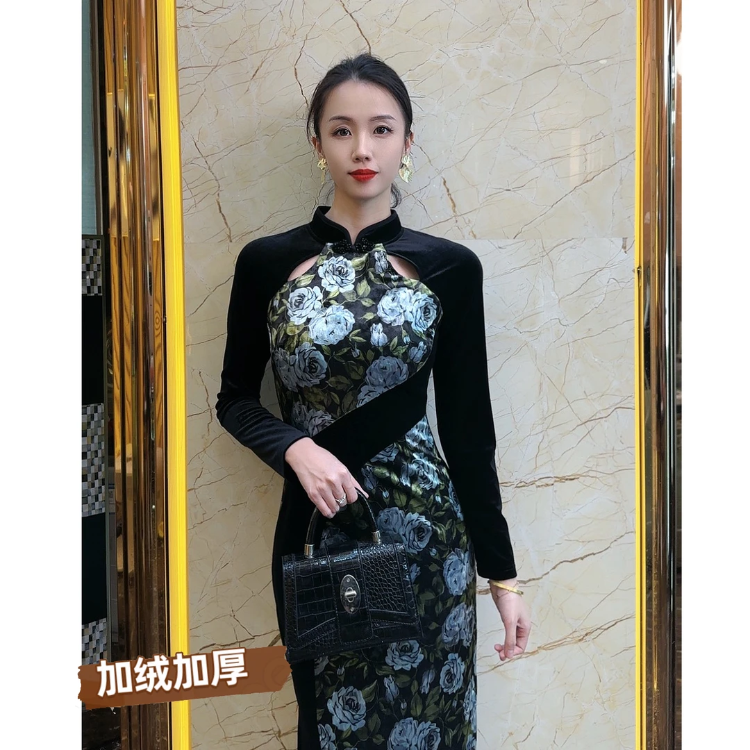 【西西推荐】秋冬款加绒设计师新中式年轻时尚气质优雅旗袍XX7669