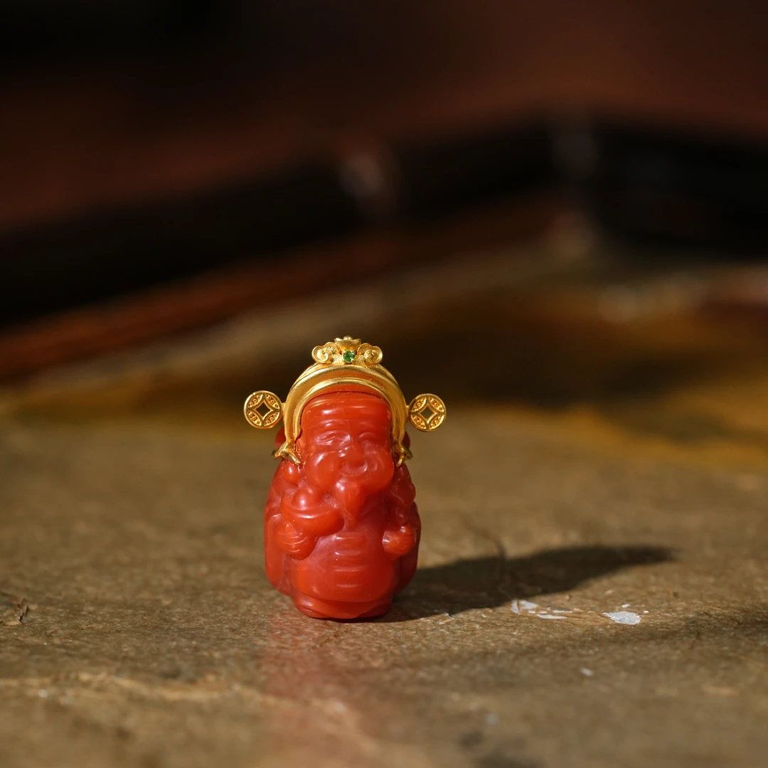 南红满肉18k金精品财老爷吊坠AD0045气质可爱约18*14mm