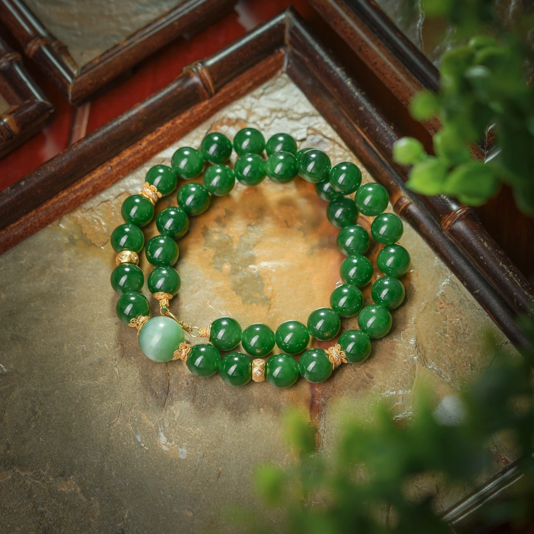 春至·传世级和田玉俄7老料18K金碧玉大美人链AD1153约11-12mm