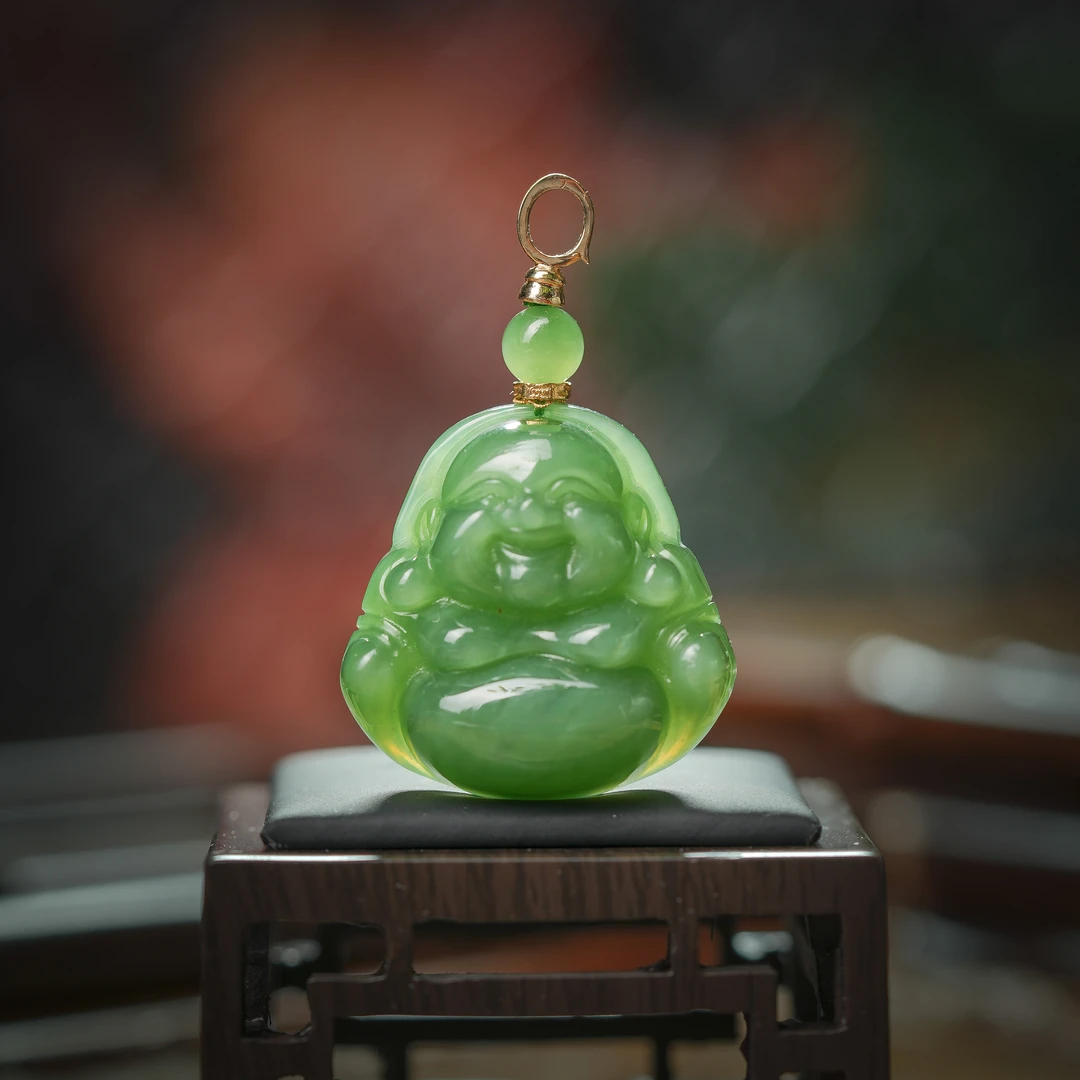 福辰·收藏级和田玉老俄碧18K金佛公AD1149约30*29*12mm