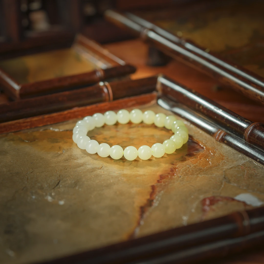 和田玉黄玉手串AS0382女士简约素圈精美百搭约8mm