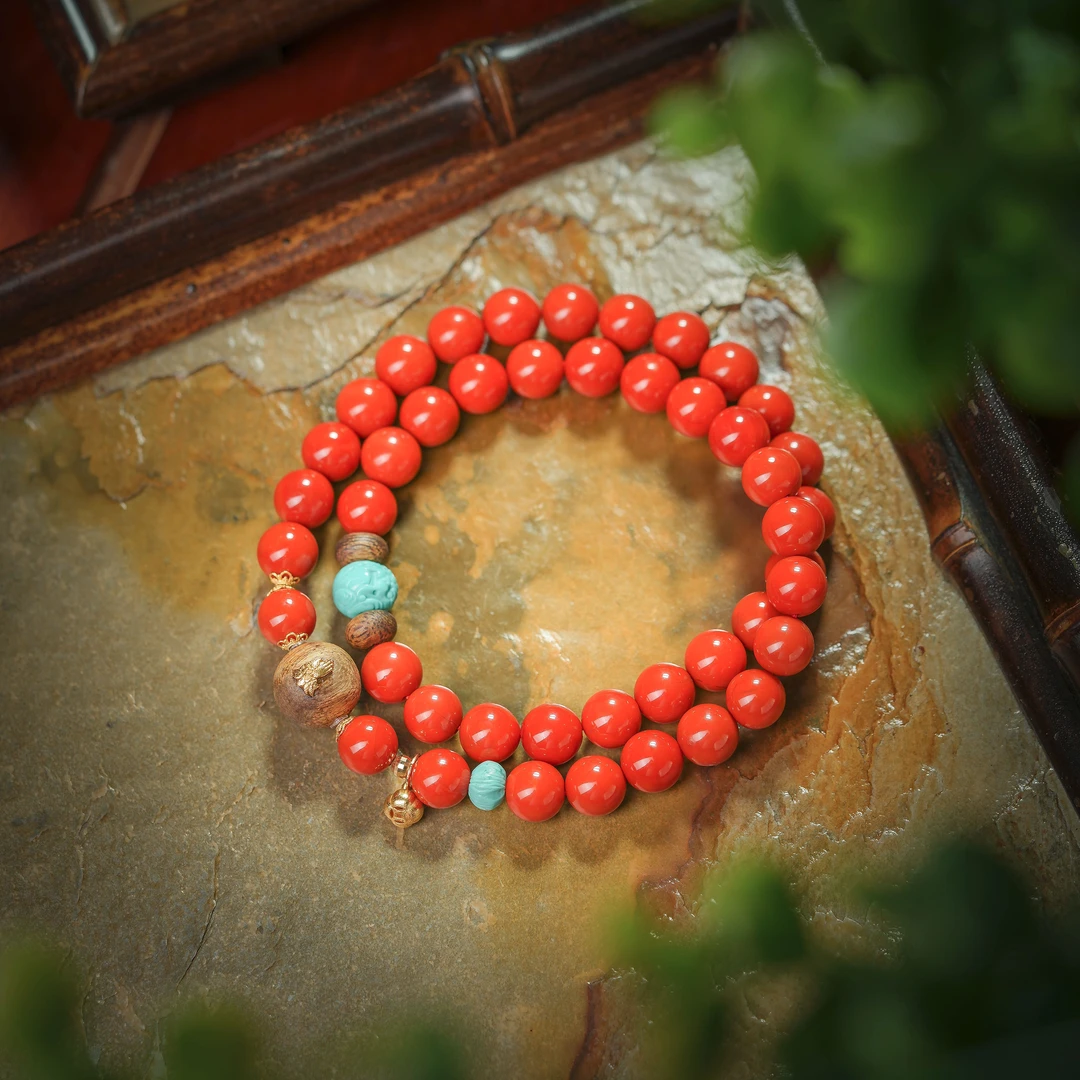 锦恬·收藏级南红老料18K金双圈手串AS0723约7mm