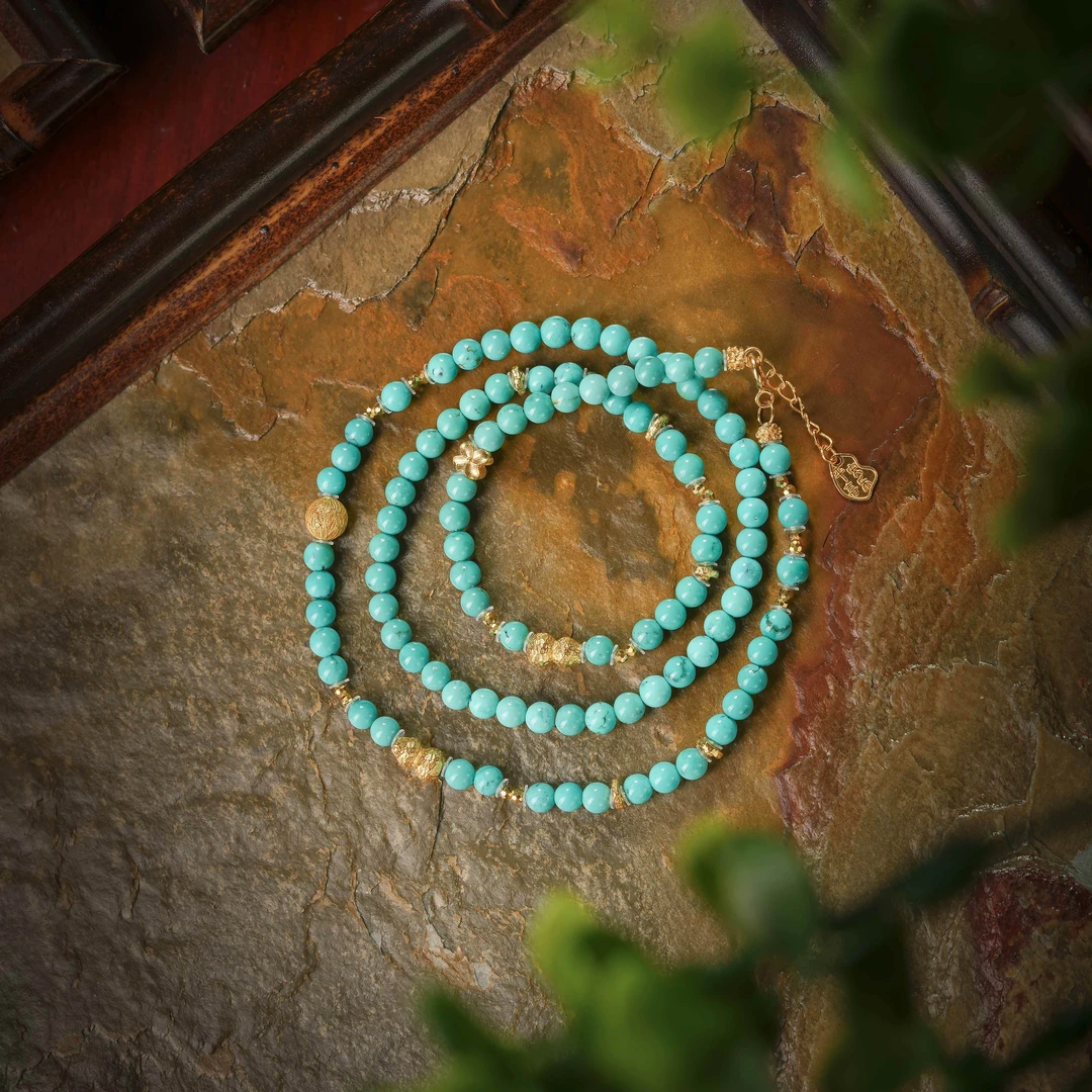 南汐·典藏级绿松石玉化料18K金美人链AD0859约4.5mm