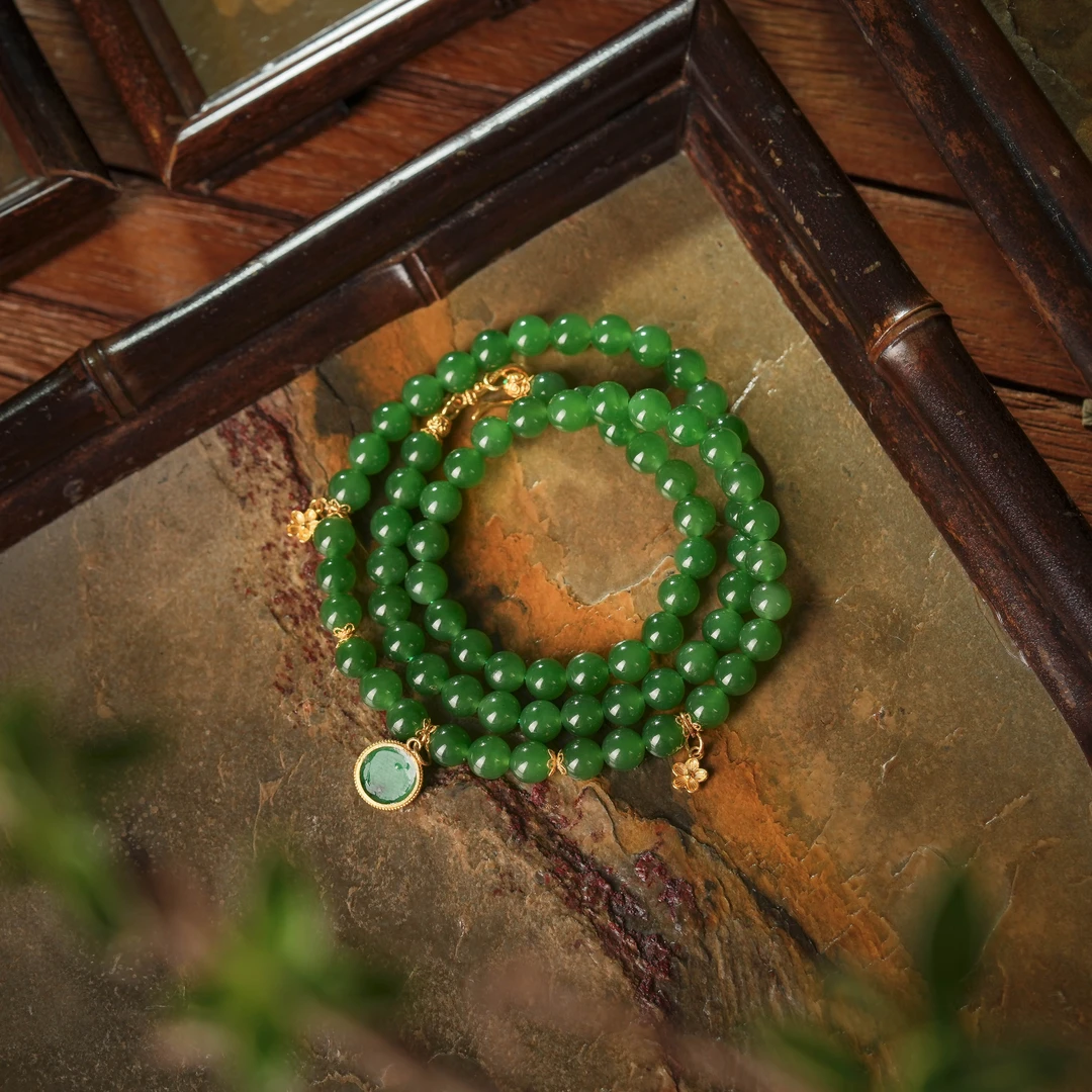 见春·和田玉碧玉老料18K金美人链AD0557约6mm