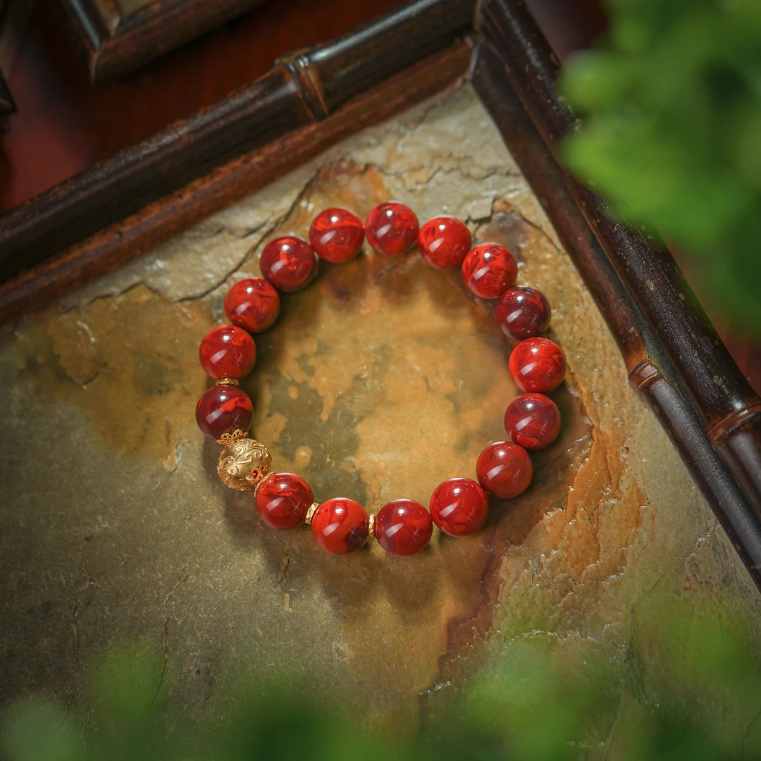 锦云·典藏级南红牛血红18K金手串AS0754约10mm