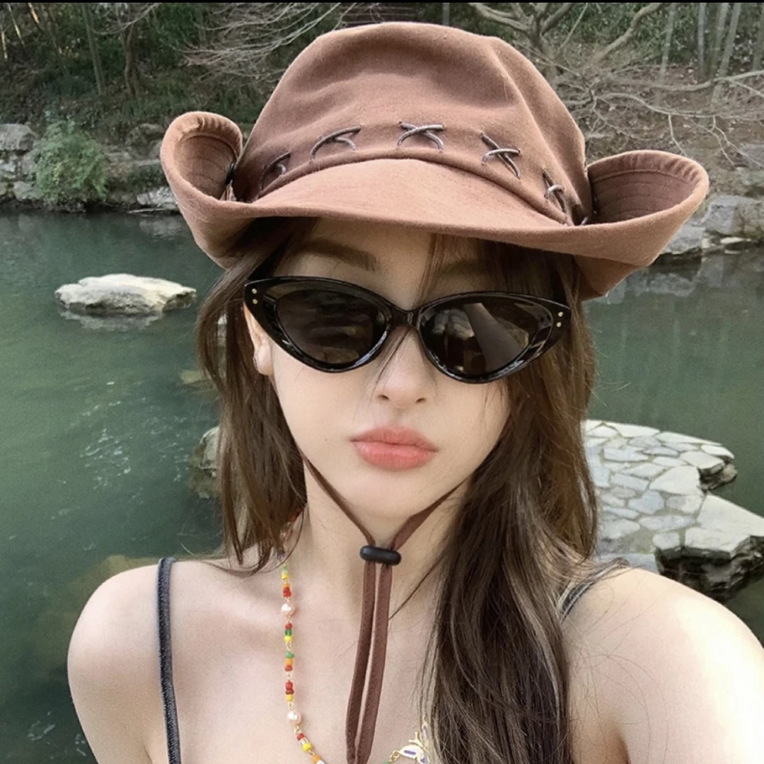 美式复古西部牛仔帽子女夏季户外海边度假辣妹遮阳防晒帽渔夫帽男