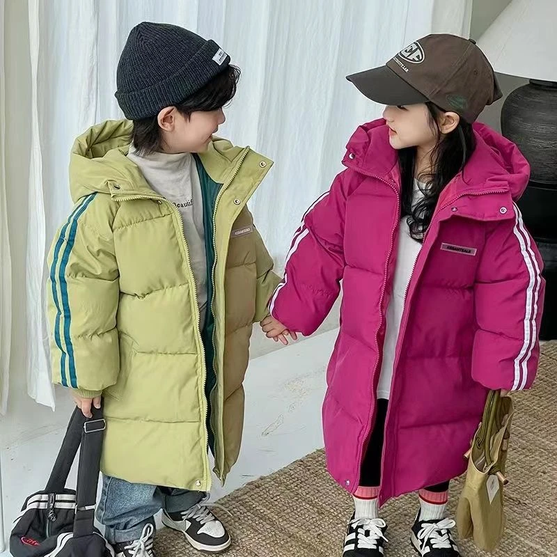 【许愿鹿】新款儿童2023棉服中长款加厚连帽过膝男女童棉衣中大小