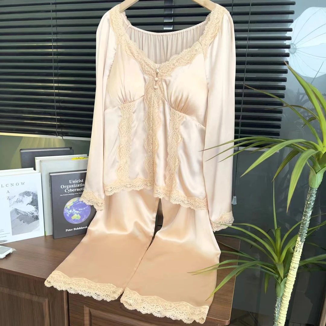 新款【日月禾】100%桑蚕丝重磅加密加厚真丝长袖套装