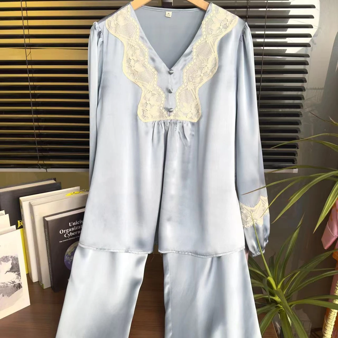 新款【日月禾】100%桑蚕丝重磅加密加厚长袖长裤套装T2262