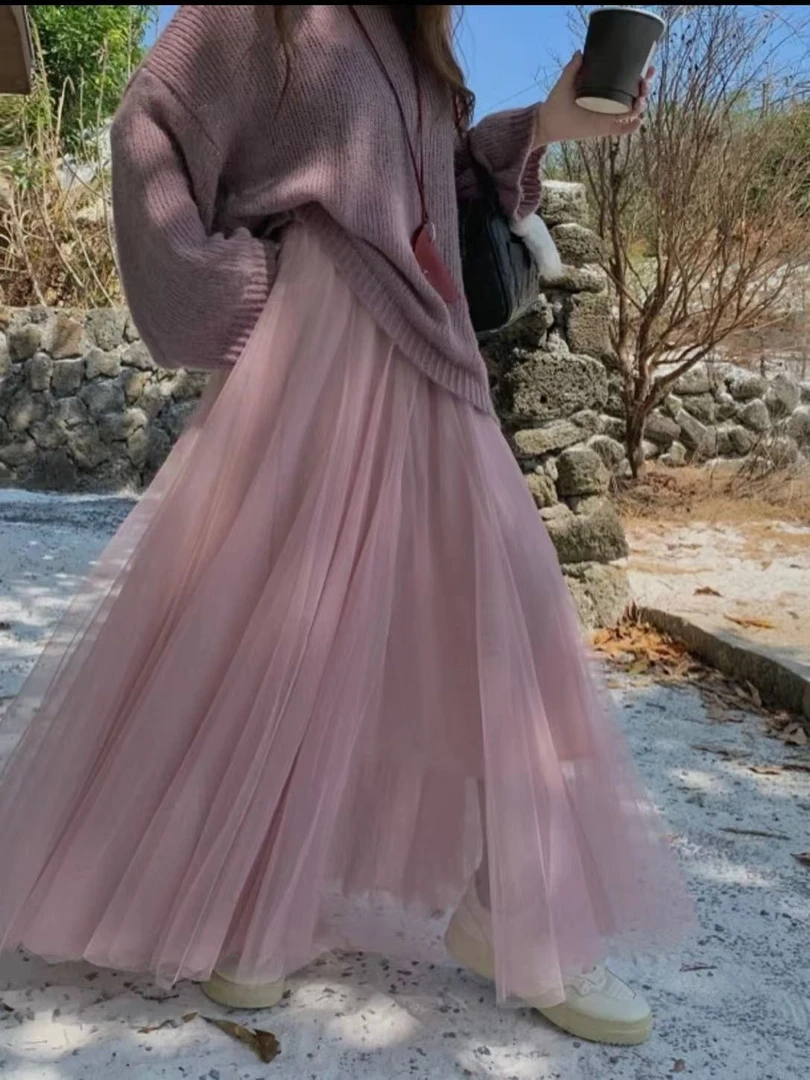 春上上新网纱仙女，纯欲温柔风韩版百搭显瘦10米超大裙摆半身裙