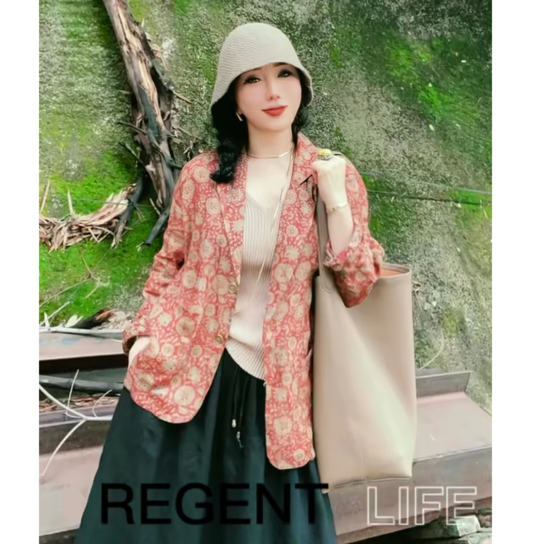 和润立亨立亨女装文艺复古高端苎麻花式气质西装