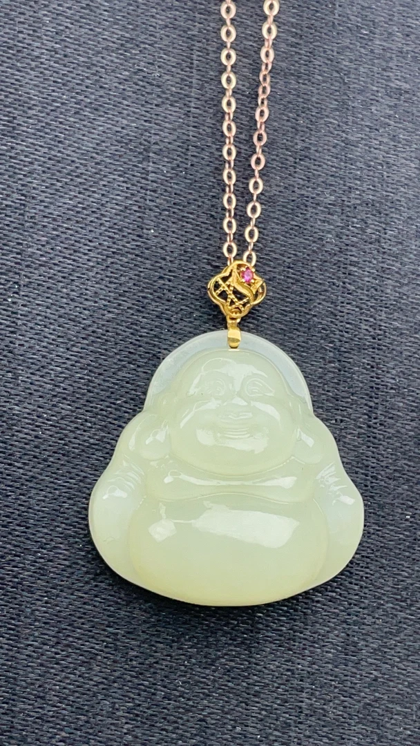和田玉大肚佛吊坠18K金镶嵌长27宽21厚7.2同款有两个送人自用