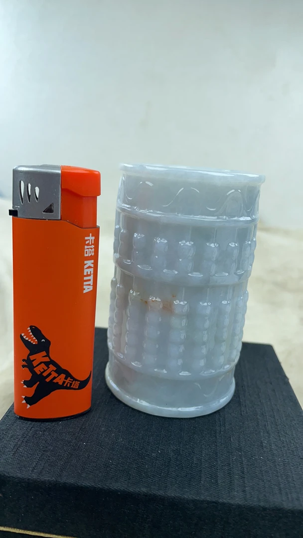 天然翡翠玉生意兴隆笔筒可单出精致实用又美观高76厘米直径52毫米