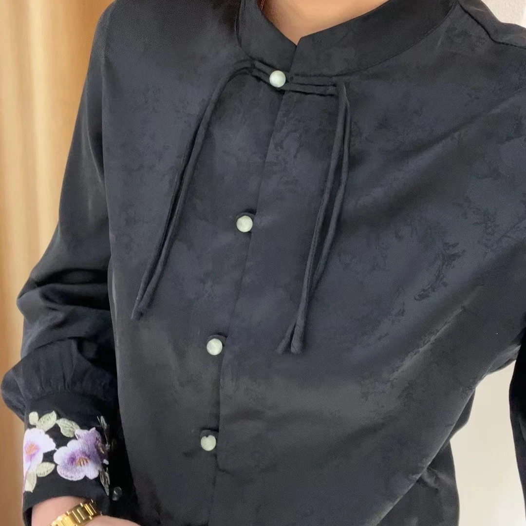 美红家 6079百搭盘扣国风减龄提花衬衫】衣长60