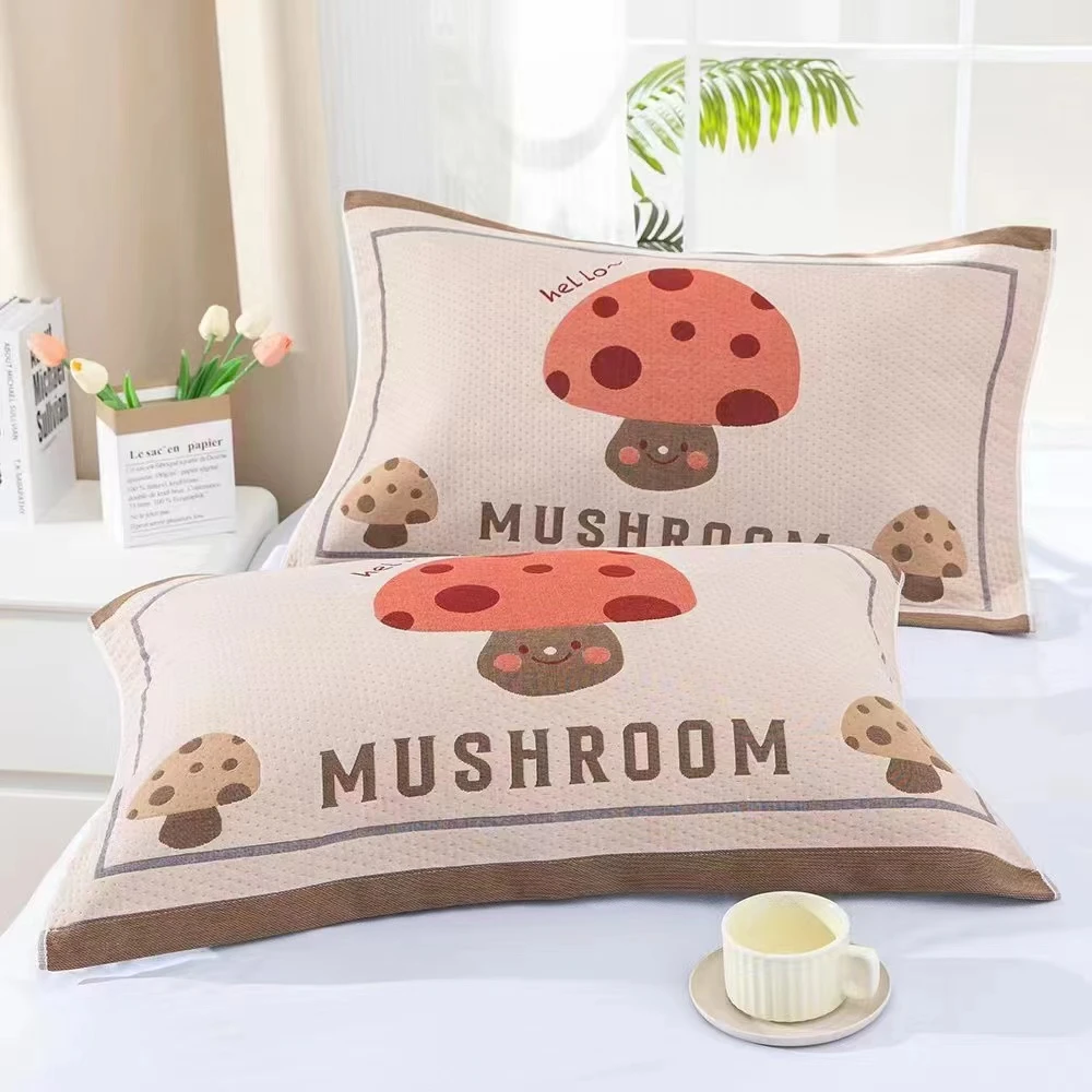 【微笑蘑菇枕巾】52*78cm一对装精梳棉枕巾透气吸汗柔软
