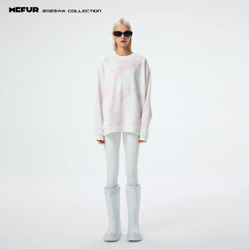 MEFUR扎染白色宽松卫衣运动时尚打底女长袖圆领文艺上衣设计师款