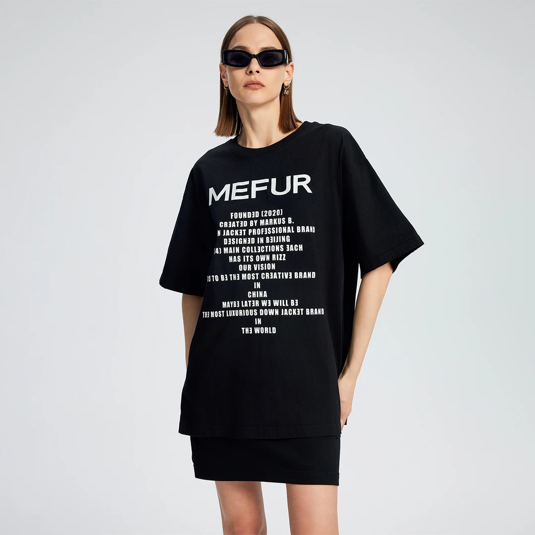 【MEFUR】 RIZZ系列 印花短袖T恤25新款宽松百搭落肩初夏短袖上衣女