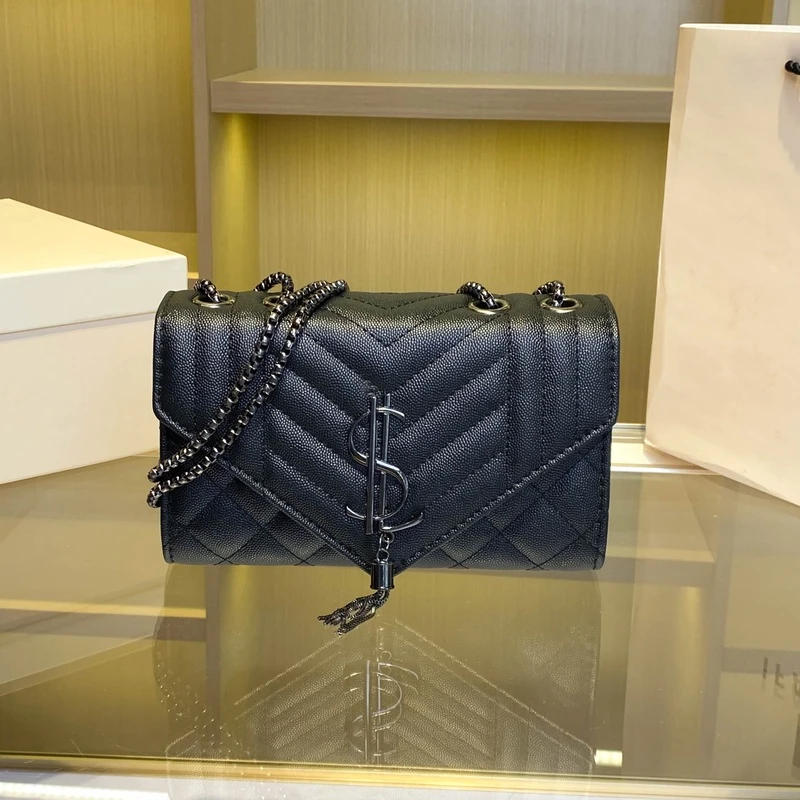 H036斜挎包小方包2024新款棋盘格百搭时尚单肩包链条女士包黑色