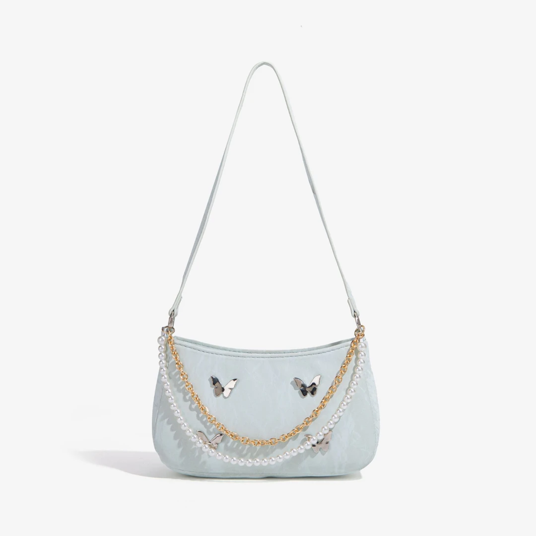 秋冬季新款时尚潮流气质百搭蝴蝶装饰珍珠链条单肩斜挎包h9011