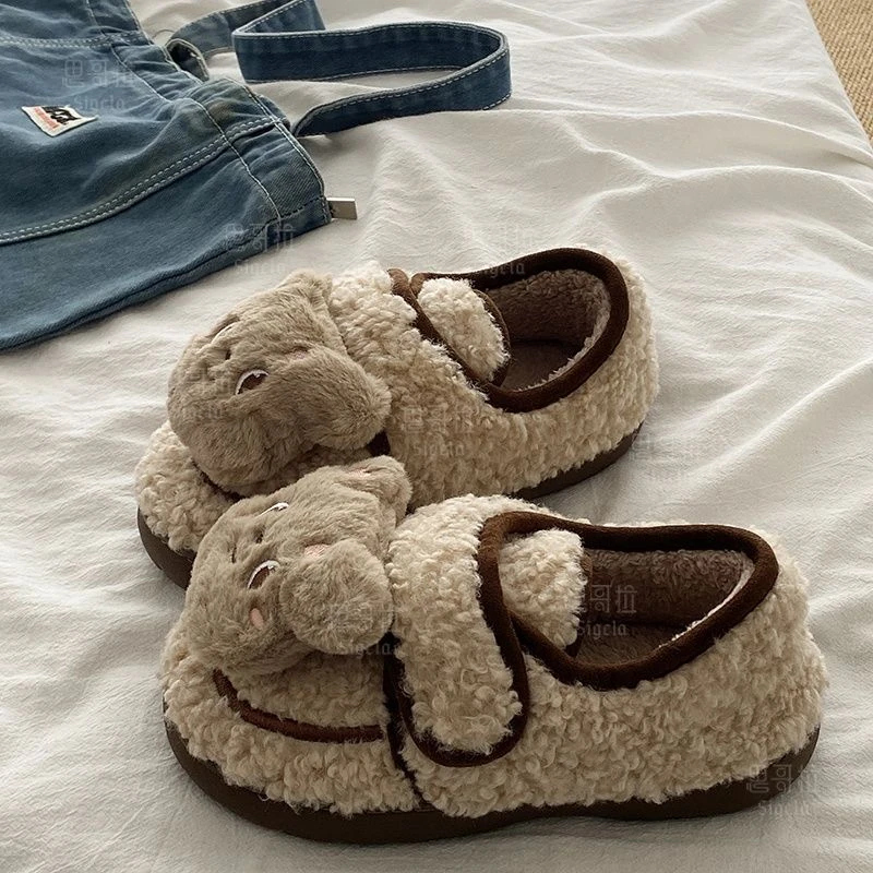 可爱灰熊棉拖鞋女冬季EVA外穿舒适室内家居保暖防滑不臭毛绒棉鞋