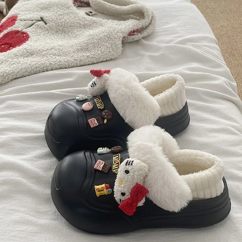 可爱少女kt猫棉拖鞋包跟EVA厚底外穿防滑毛毛可拆卸加绒保暖棉鞋