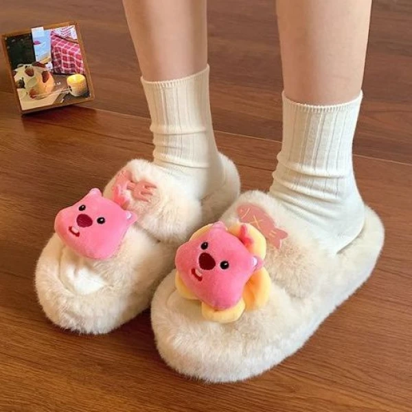 2024冬季可爱海狸棉拖鞋女学生宿舍ins家居防滑室内假日耐磨通用