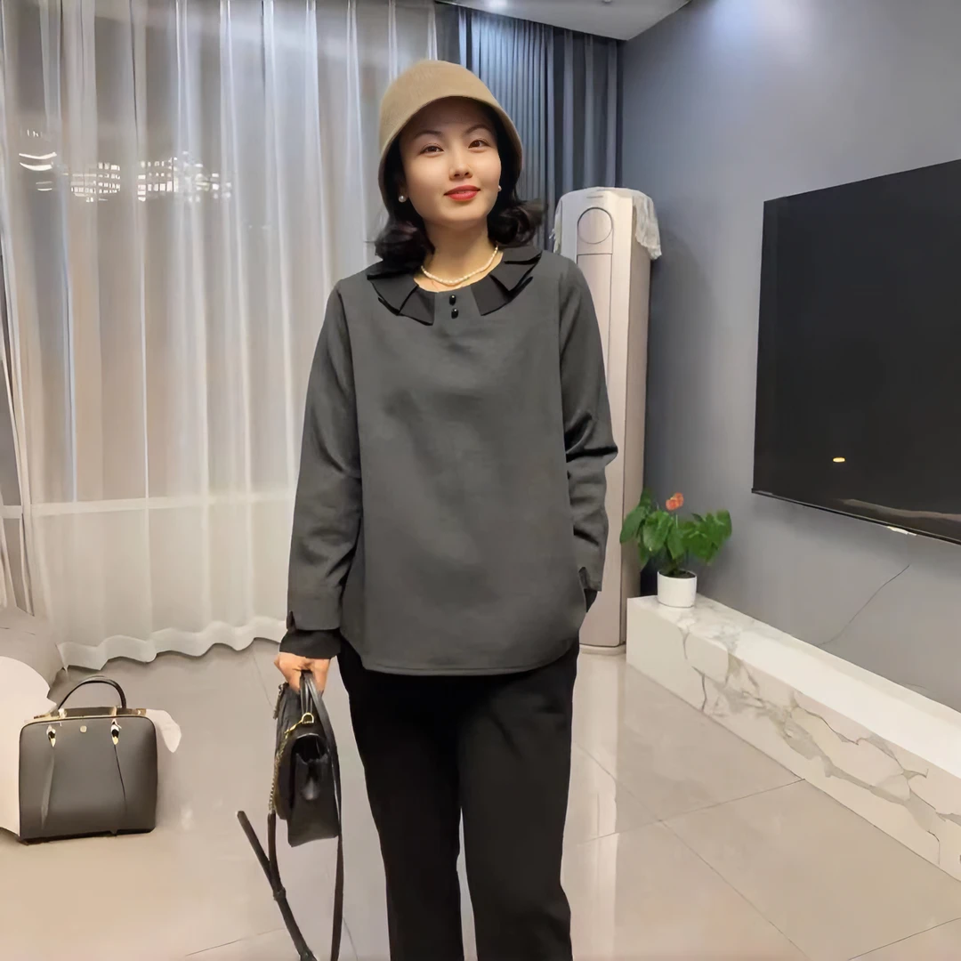 【香香优选】韩国女士娃娃领长袖衫新款时尚洋气舒适气质宽松大码