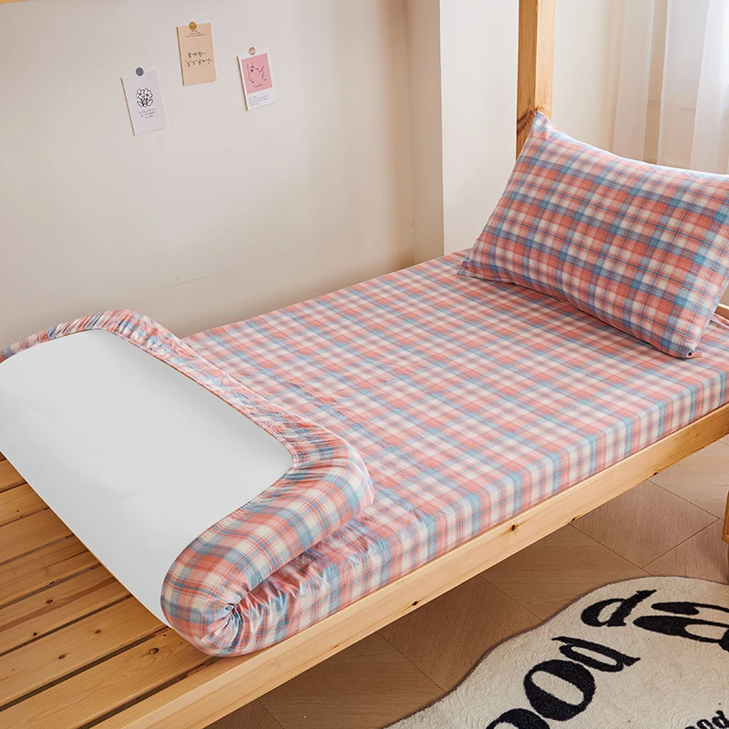 a类全棉色织水洗棉床笠学生宿舍上下铺床垫套（下面一圈松紧带）