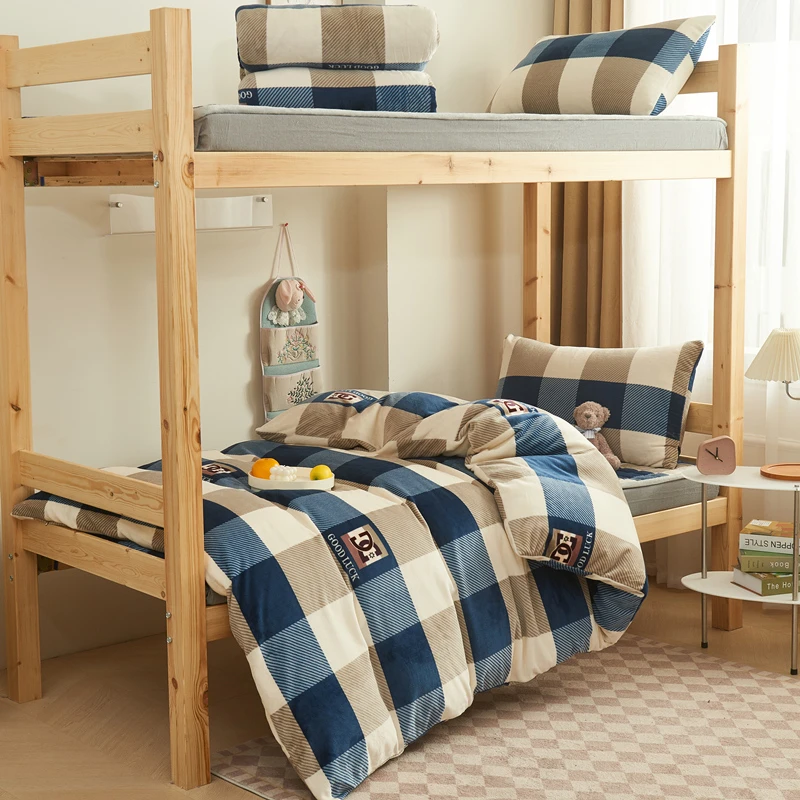 秋冬季加厚保暖学生宿舍夹棉床盖款三件套上下铺床上用品