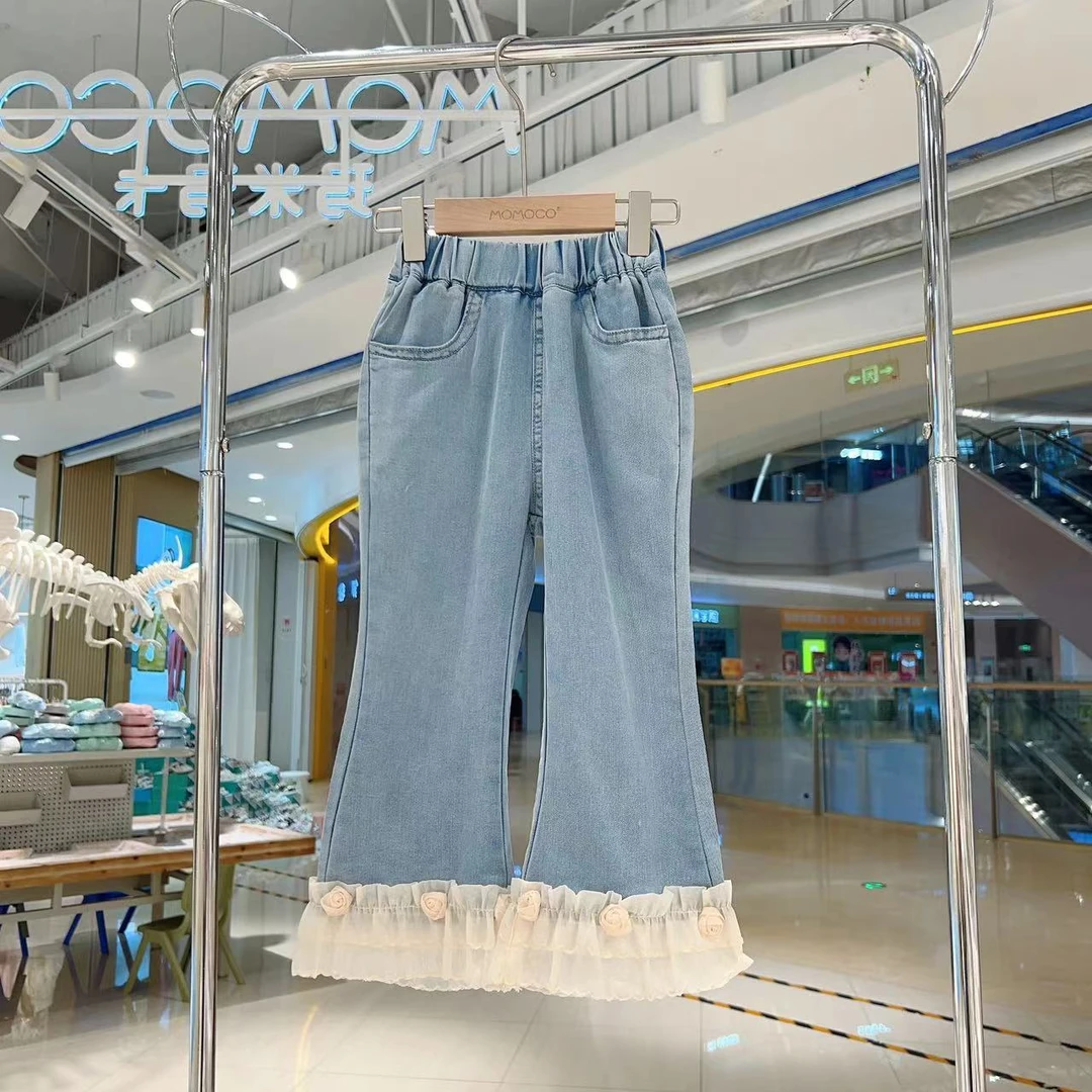 MOMOCO/玛米玛卡夏女童立体时尚玫瑰花边喇叭牛仔裤75620368002