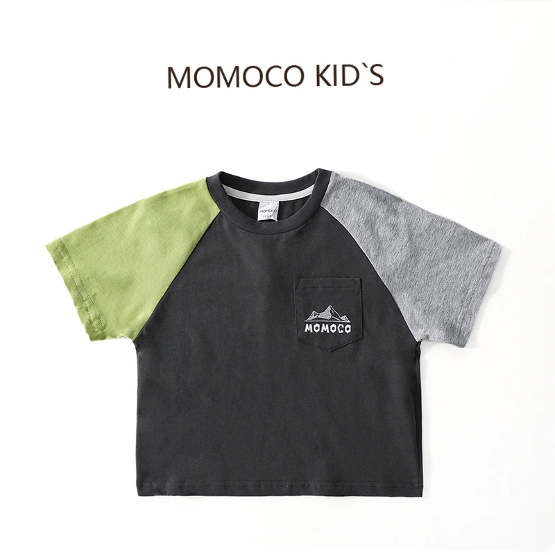 MOMOCO夏季男童T恤宽松时尚夏装插肩袖儿童拼接短袖75280235006