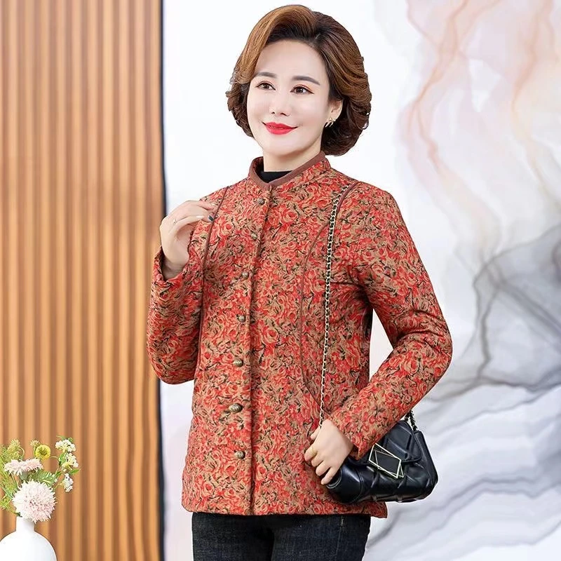 断码清仓中老年妈妈装碎花加厚棉袄外套时尚洋气保暖加绒棉服外穿