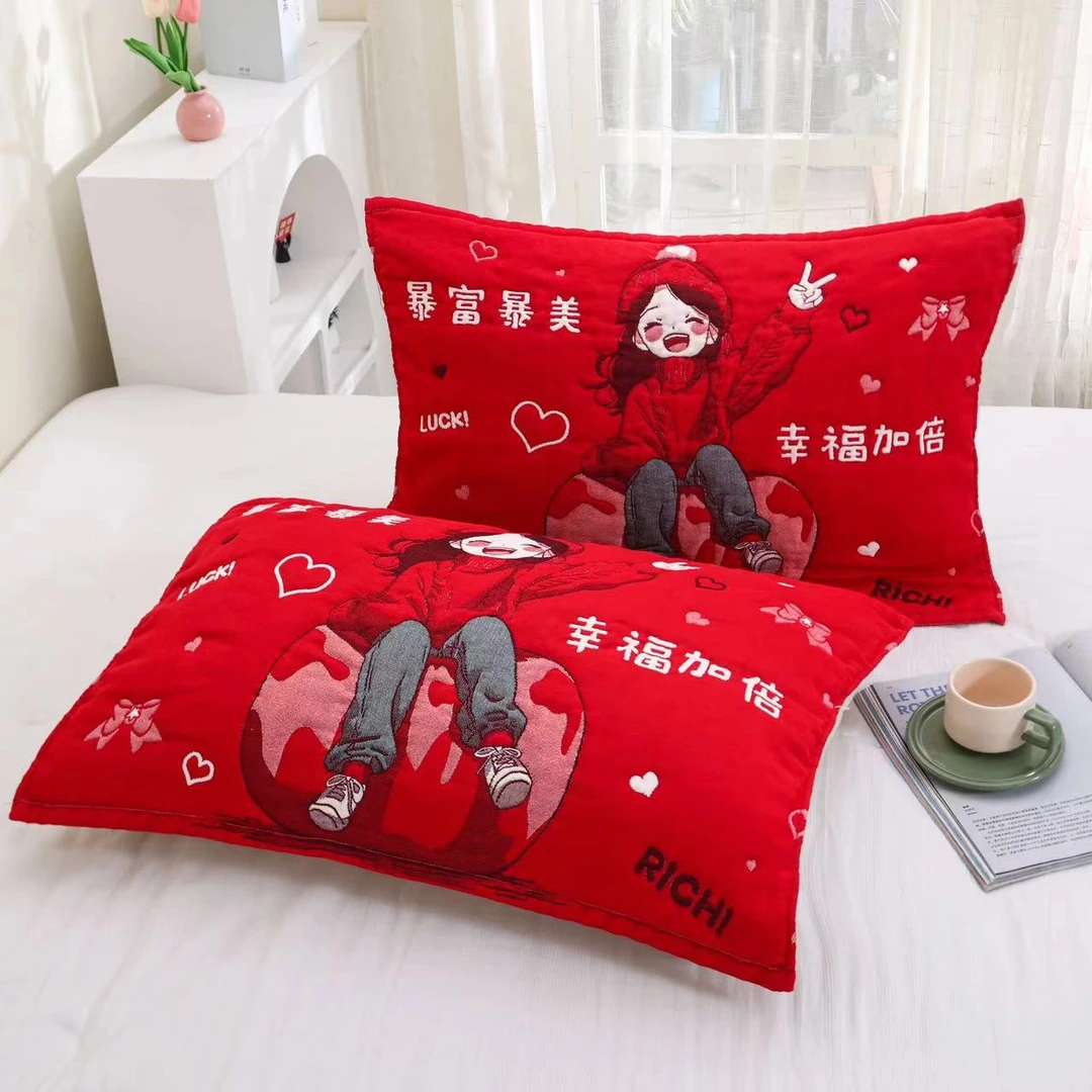 【加倍好运枕巾】 52cm*78cm多功能色织棉纱纱布枕巾一对装