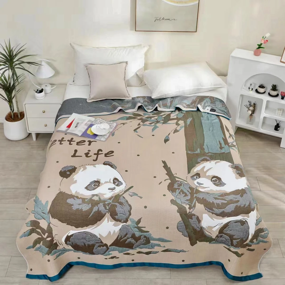 【熊猫文化】 200cm x 230cm 多功能色织棉纱纱布床盖