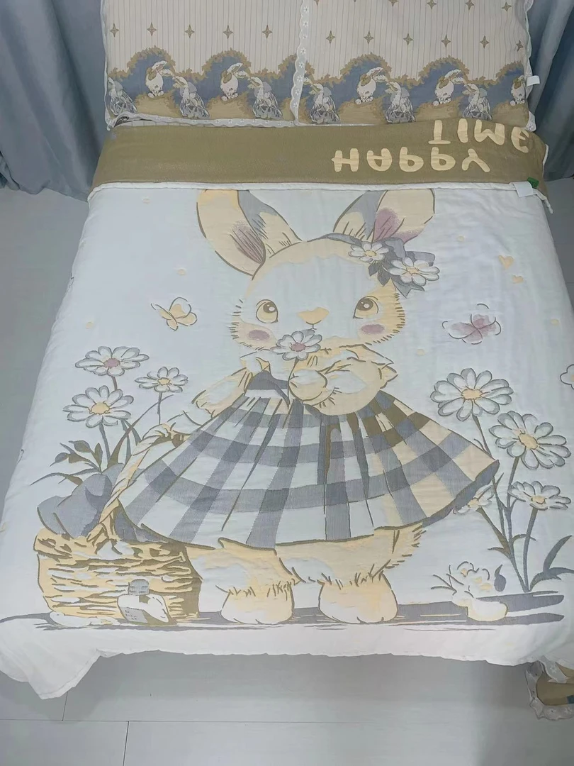 【采花兔】150cm*200cm 高端升级加厚轻奢多功能超柔纱布泡芙被