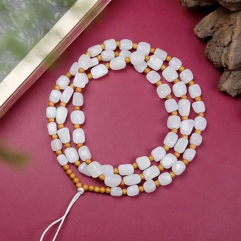 气质双色中古白色和田玉上等随型小项链百搭挂脖手工编织经典款