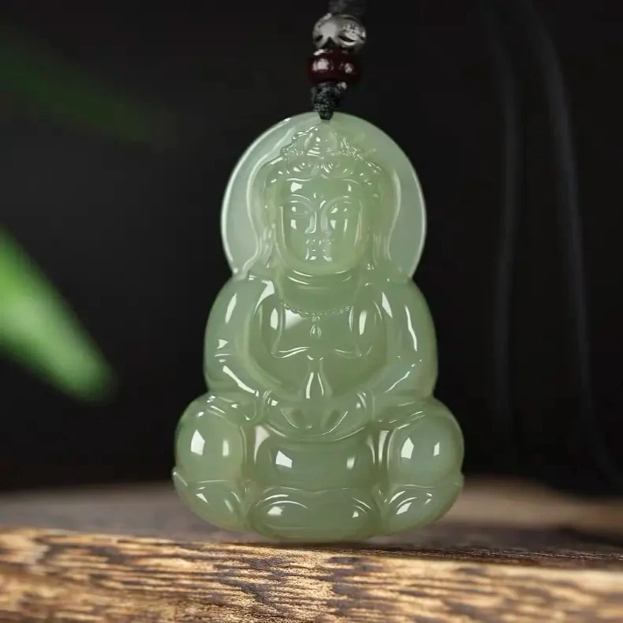 保真和田玉青玉观音玉吊坠男玉石玉佩挂坠观音吊坠男士佛牌项链